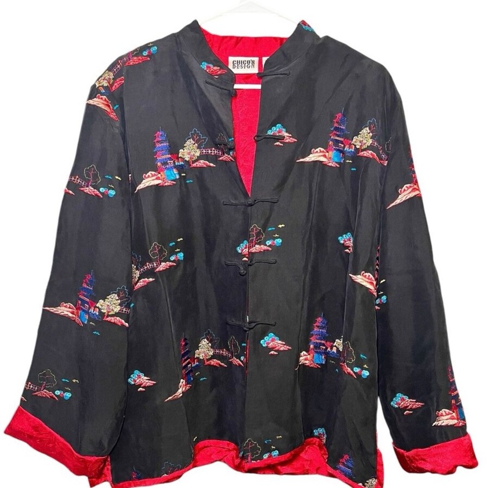 Chico’s Silk Embroidered Japanese Pagoda Jacket